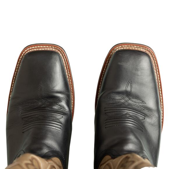 Men\'s Laredo Black & Sand Leather Lodi Western Utility Cowboy Boots - NWOB - 9D